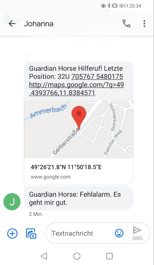 Notfall SMS Guardian Horse Johanna Steindl