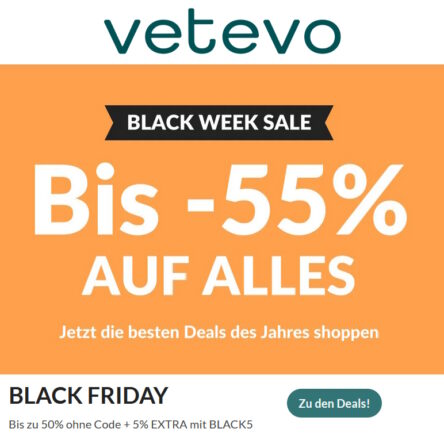vetevo Rabattcode – Black Week Deals: Bis zu 55 % Rabatt + 5 % Extroa