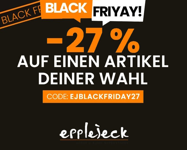 Black Friday bei Epplejeck Reitsport. 27 % Rabattcode auf einen Artikel deiner Wahl